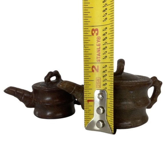Soapstone Teapot Vintage Asian Carved Soapstone Mini Set of 2 Brown - Picture 6 of 6